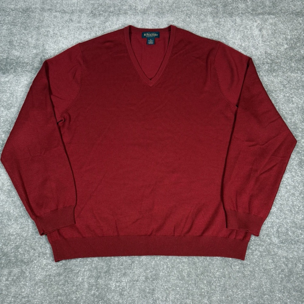 VTG Brooks Brothers Sweater Men's XL Red V Neck Long Sleeve Merino Wool Blend